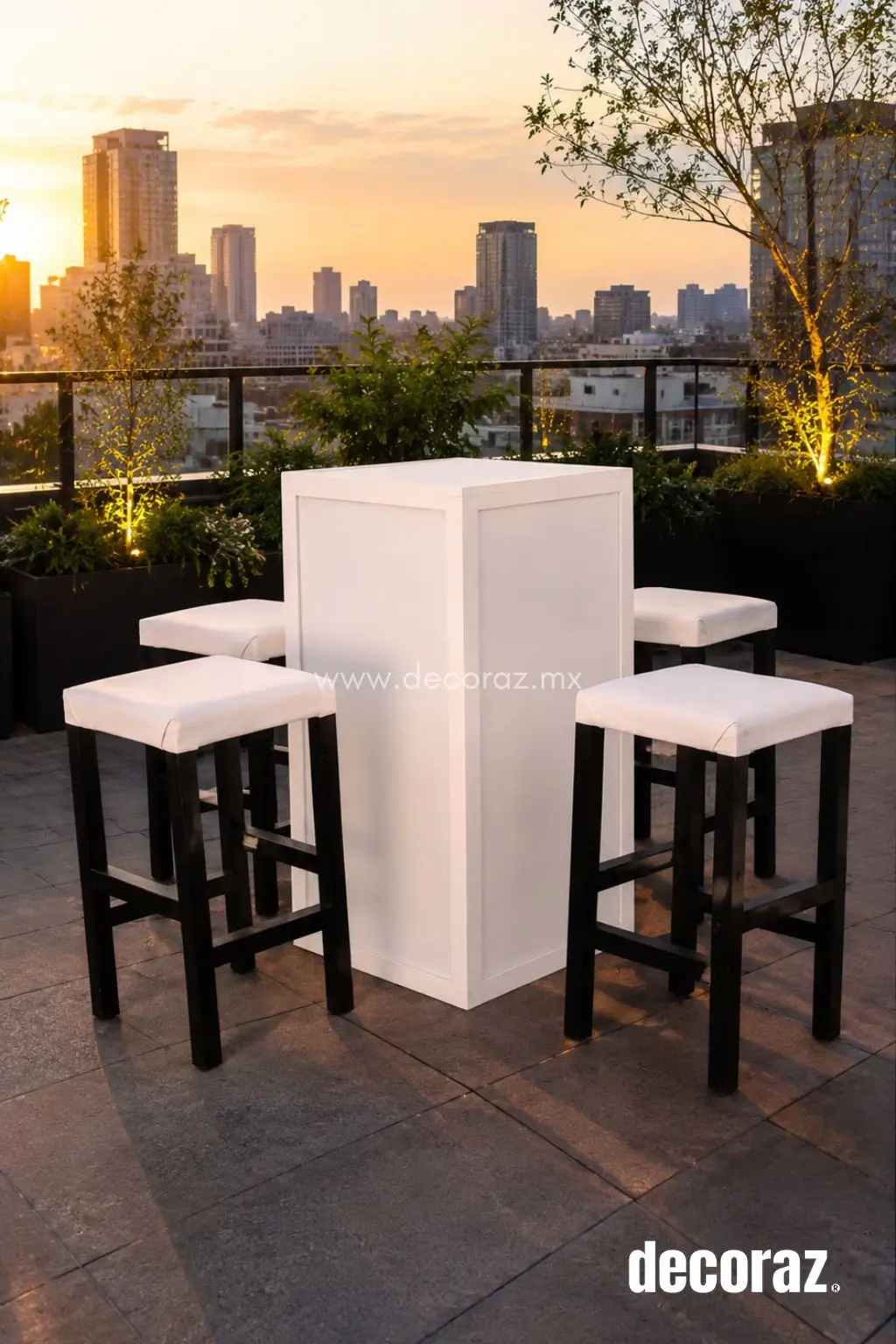 Periquera iluminada LED con bancos de madera renta CDMX