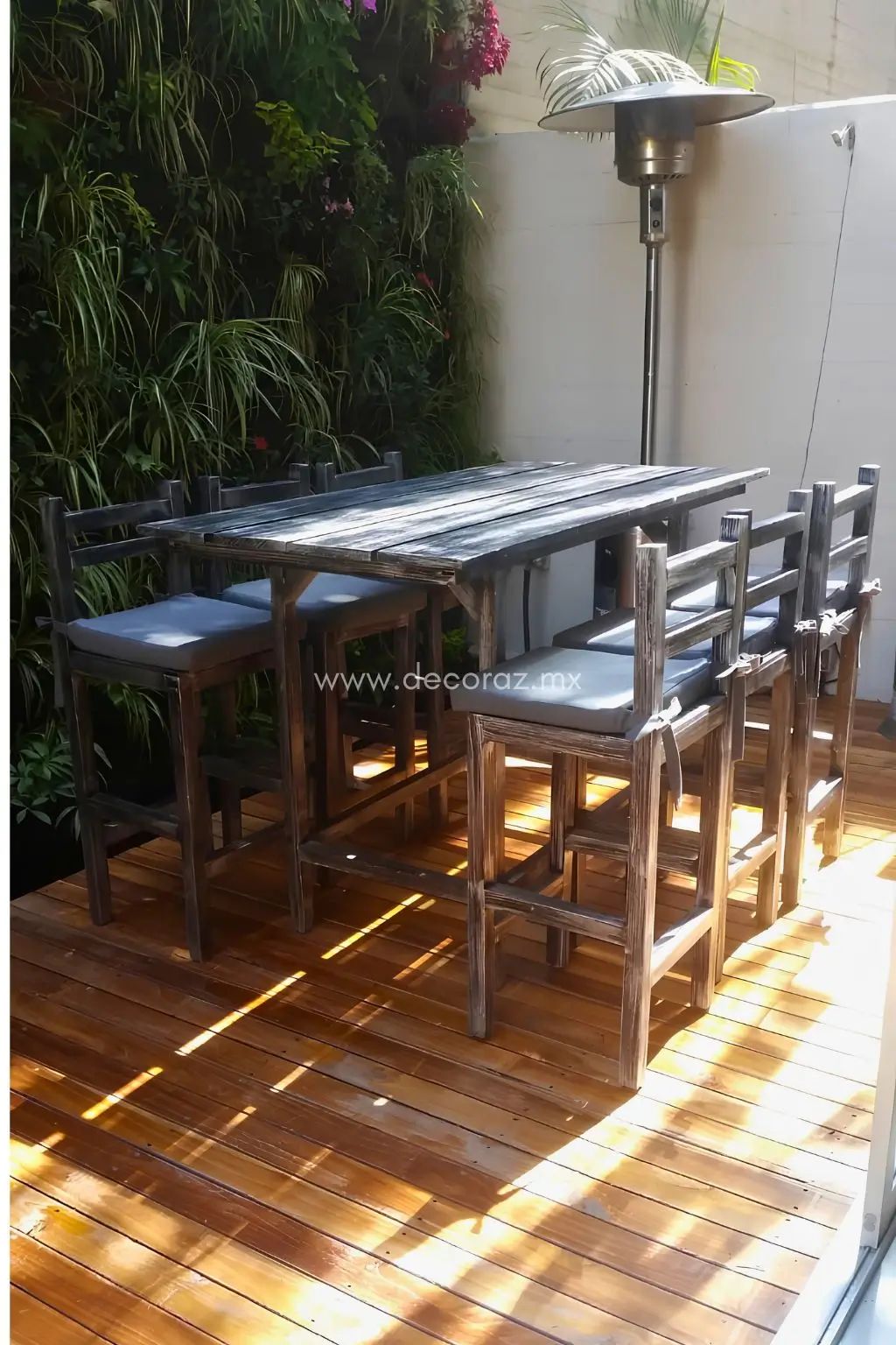 Periquera vintage 6 personas madera WASH plata deslavado