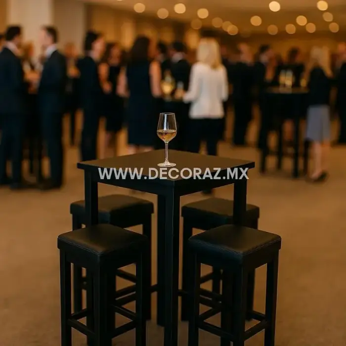 Periquera negra con banco tapizado en vinipiel para eventos