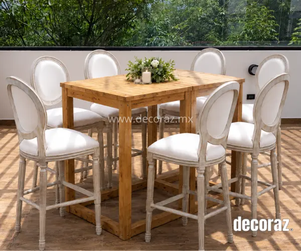 Periquera Luis XV madera blanca asiento tapizado clásico renta CDMX